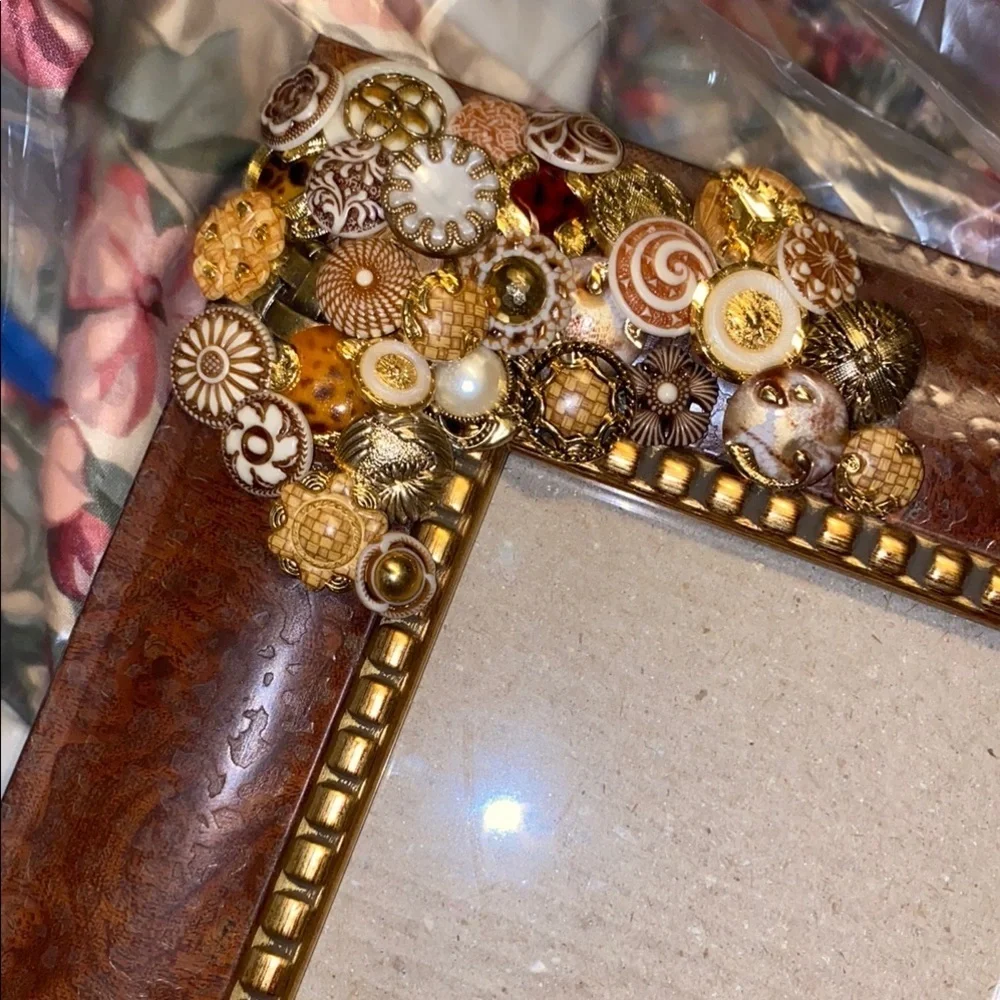 Vintage Buttons Decorative Brown Frame with Gold Accents